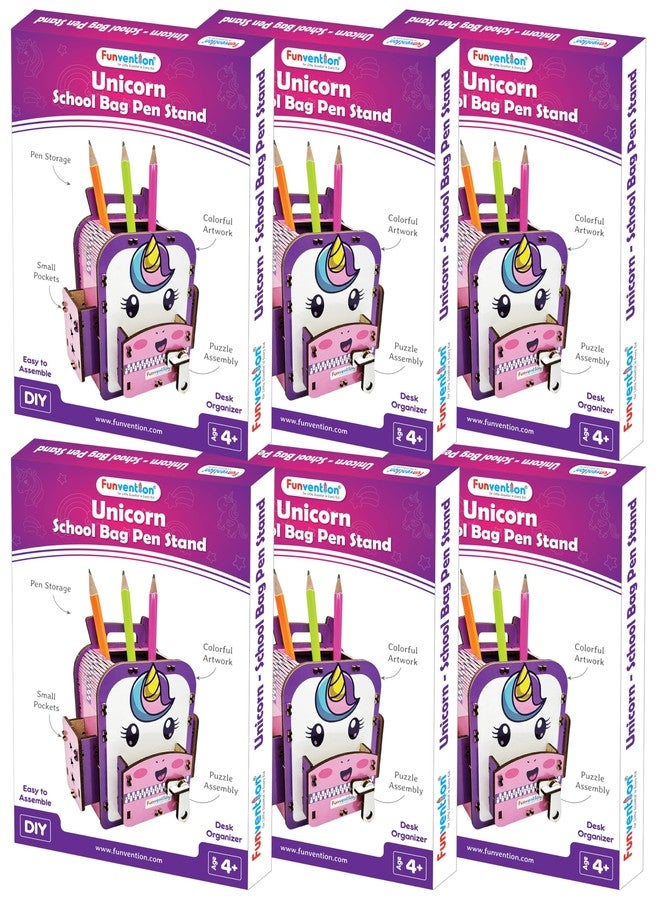 Funvention (Pack of 6) Unicorn DIY Pen Stand 3D Puzzle Birthday Return Gifts Pack for 4+ Years Kids Art and Craft, Engineered Wood;Paper - Image 1